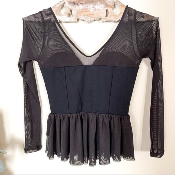 NEW BEBE Half Mesh Ruffle Top - Picture 4 of 6